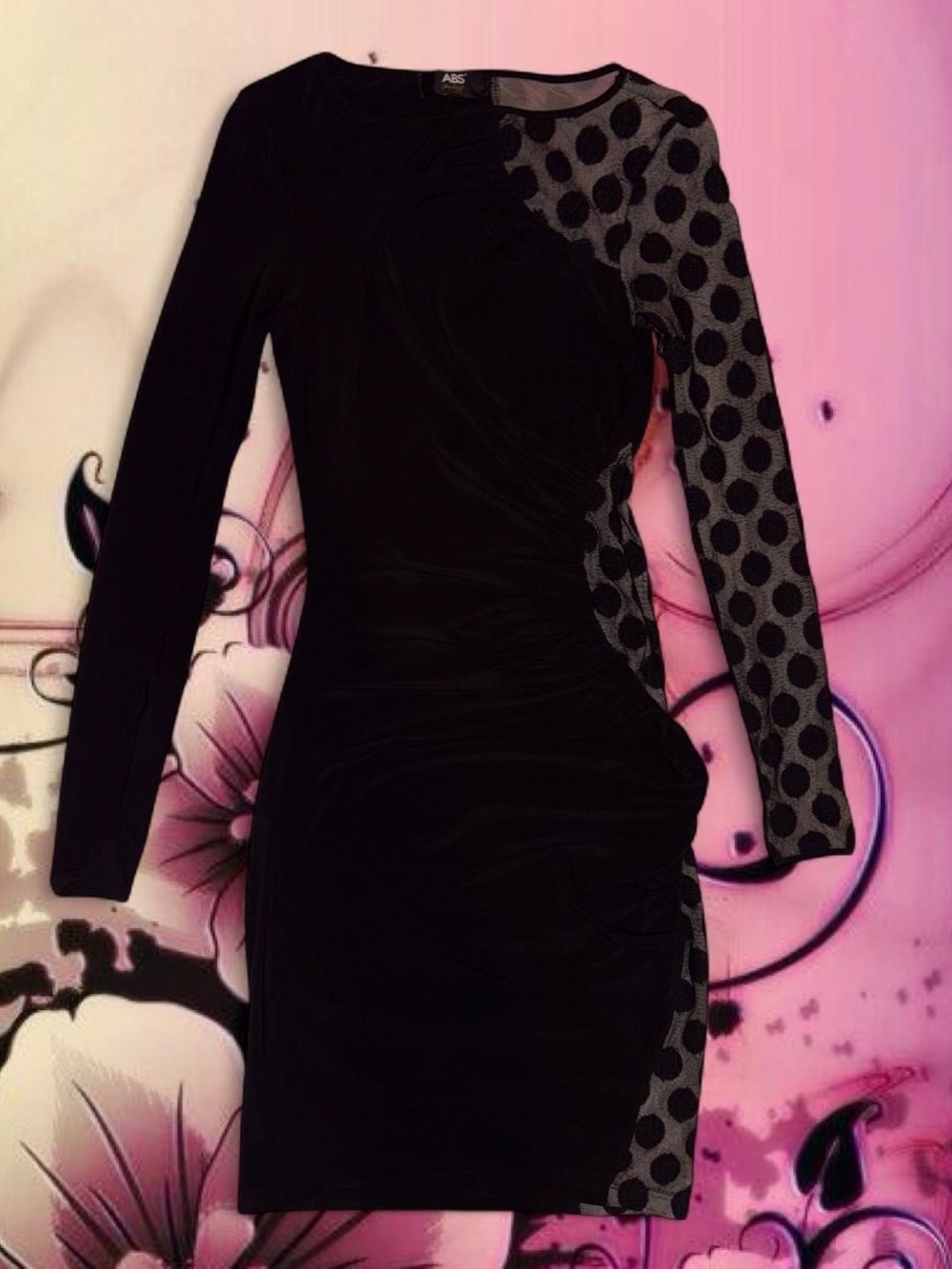vtg y2k ABS polkadot mesh bodycon party dress, sz xs, can fit sm